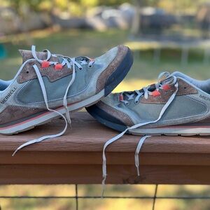 Merrell Men's Gray and Tan Sneakers with Orange Accents